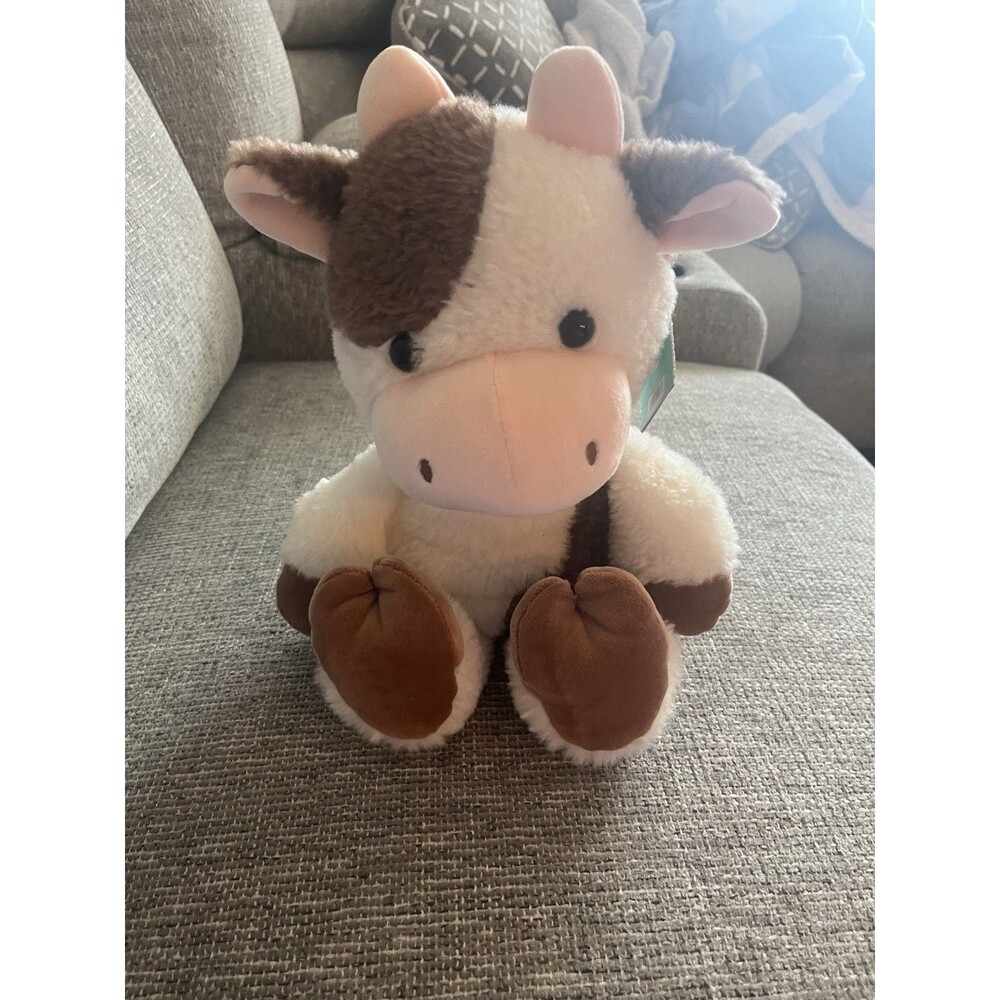 Play Right Huggle Cow 16” Plush Stuffed Animal White/Brown Washable CHNL7